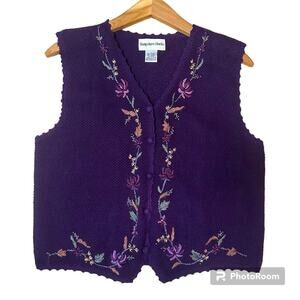Hampshire Studio Vintage Cottagecore Grannycore Embroidered Floral Beaded Vest
